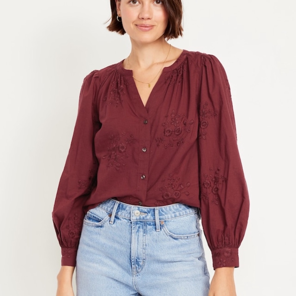 Old Navy Burgundy Embroidered Blouse